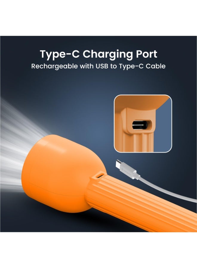 Portronics Eco Glow LED Torch Light with USB Rechargeable Battery, Dual-Brightness Levels, SOS Emergency Light Mode, Long Distance Flashlight, for Home, Outdoor, Camping, Travel (Orange) - Image 3
